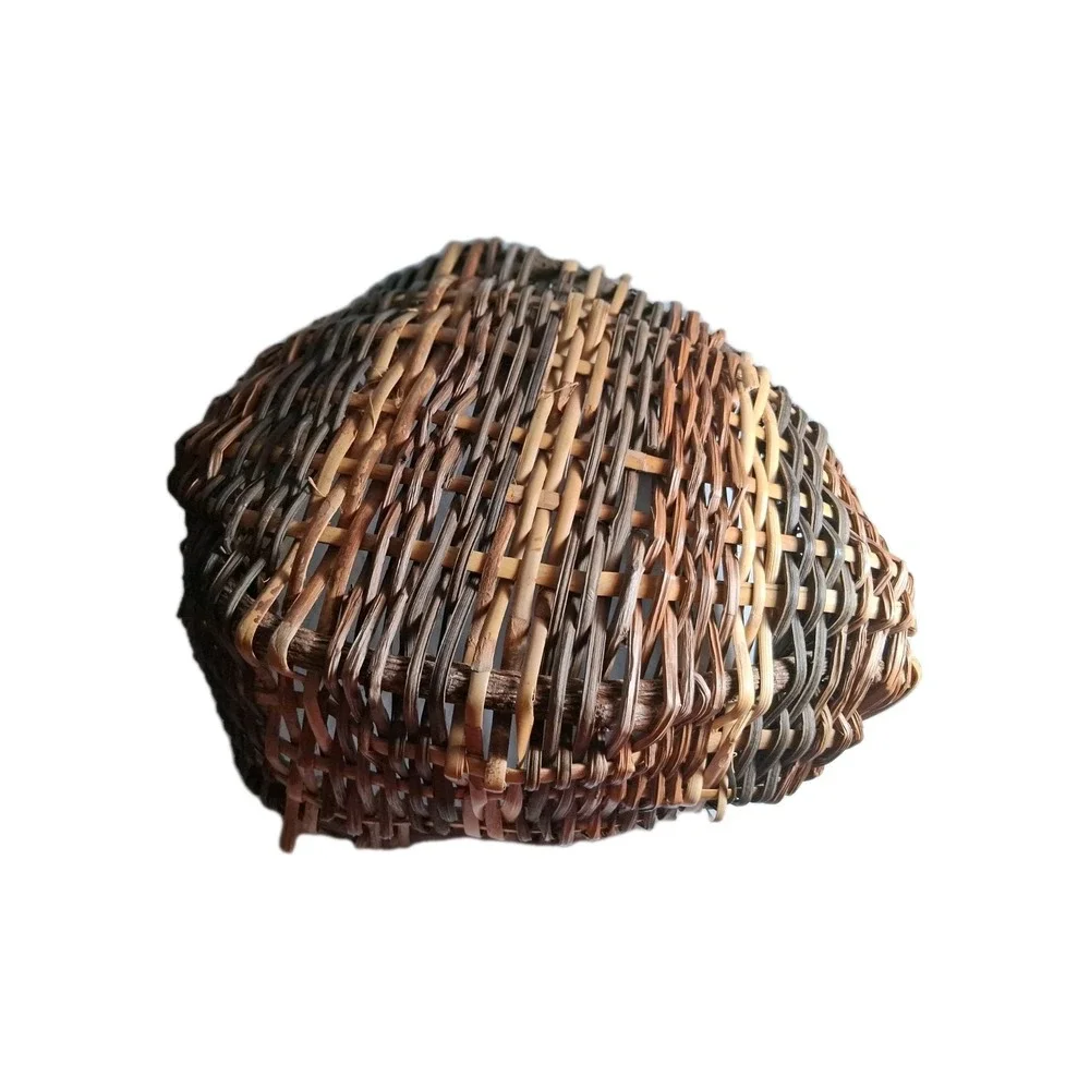 Rustic Hand Woven Gathering Basket‎ Natural Branch Handles Multi Tonal Brown Tan